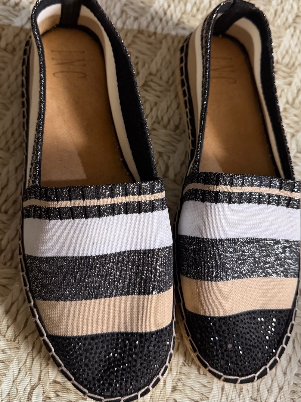 INC Espadrille flats Size 8, white,black,cream stripes, EUC, were$90 NOW $24 - Picture 10 of 16